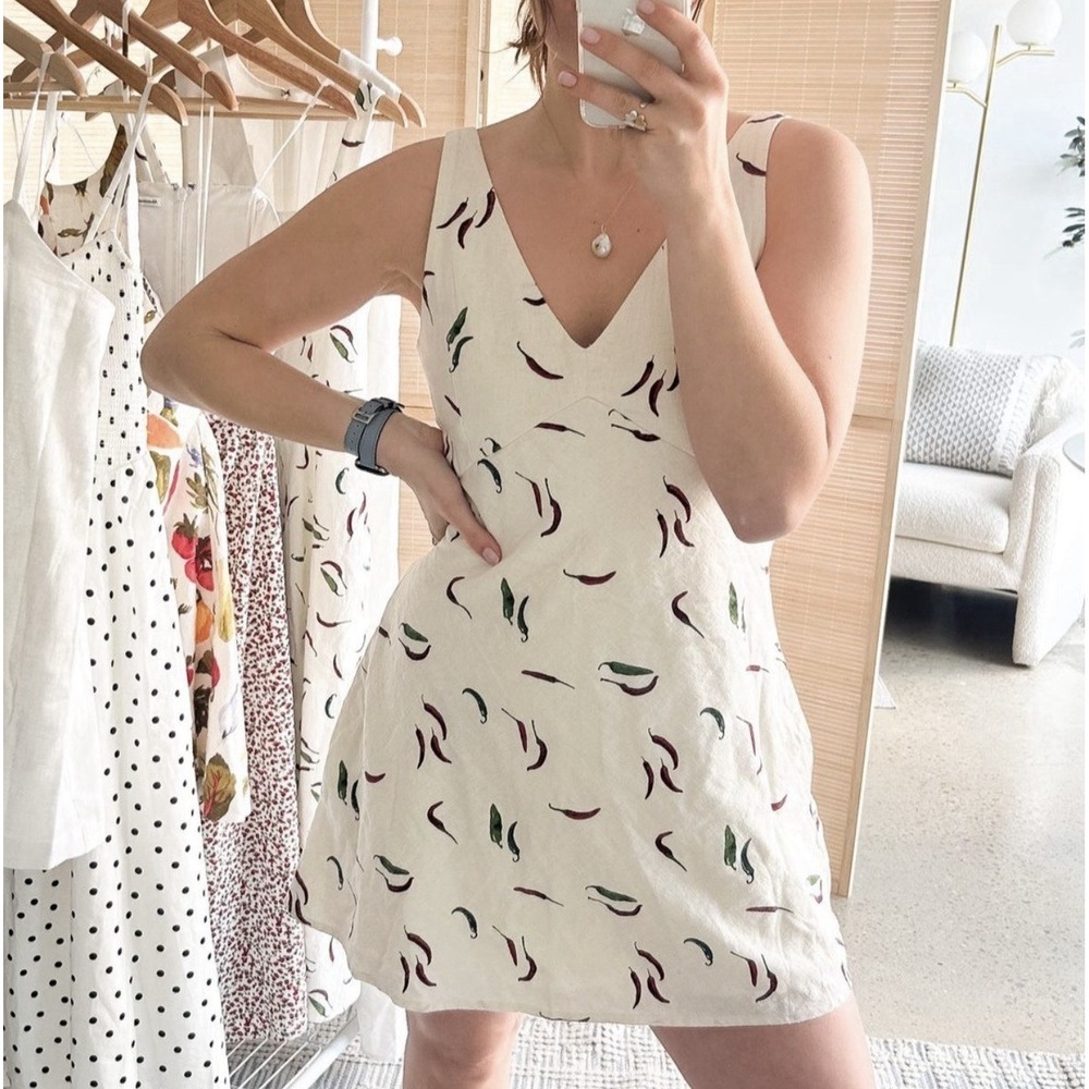 Abercrombie & Fitch Mini Sun Dress Fit & Flare Linen Blend Chili Peppers SZ L